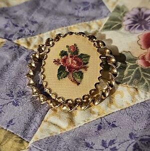 Vintage Rose Petit Point Brooch